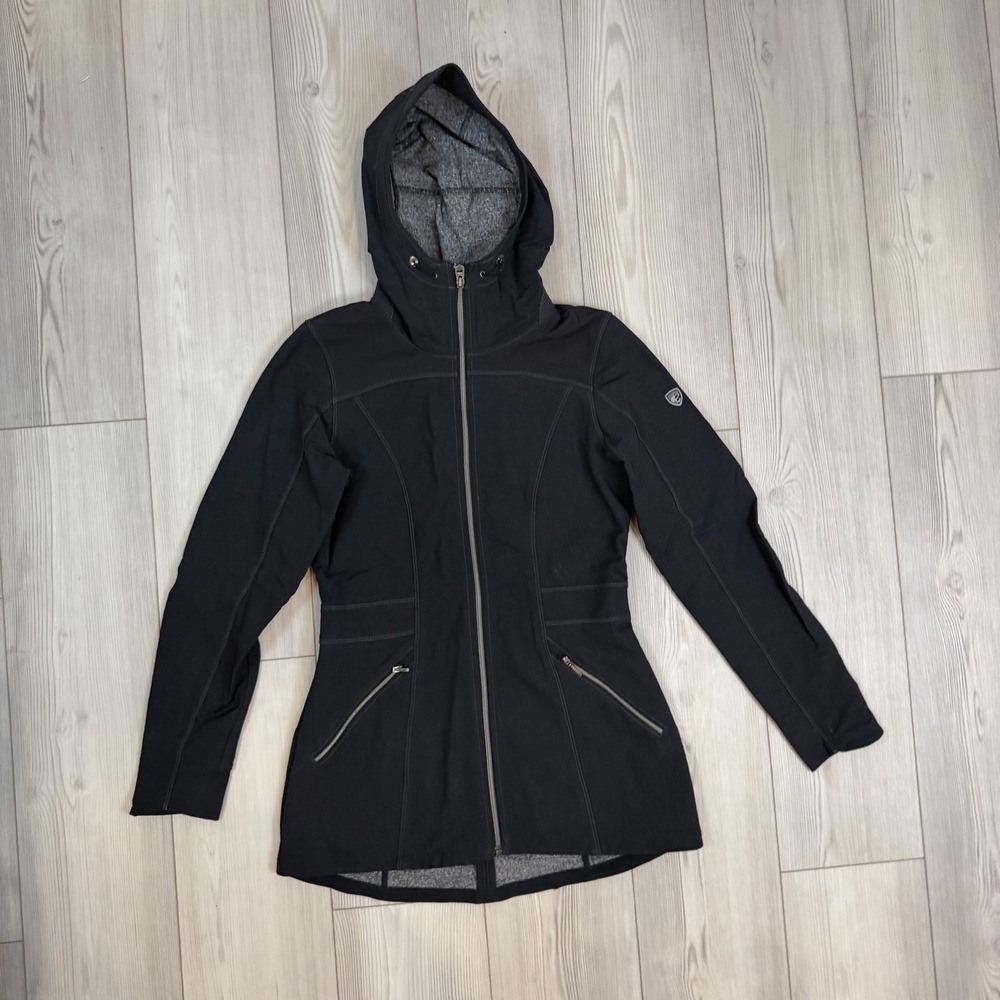 KÜHL Klash Trench Jacket Black Softshell Full Zip Hooded Style 2120 Size Small